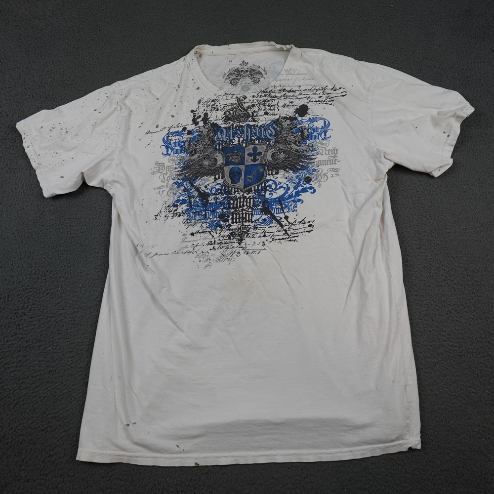 Archaic Shirt Mens Extra Large White Blue Graphic Skull Crest Tattoo Made USA